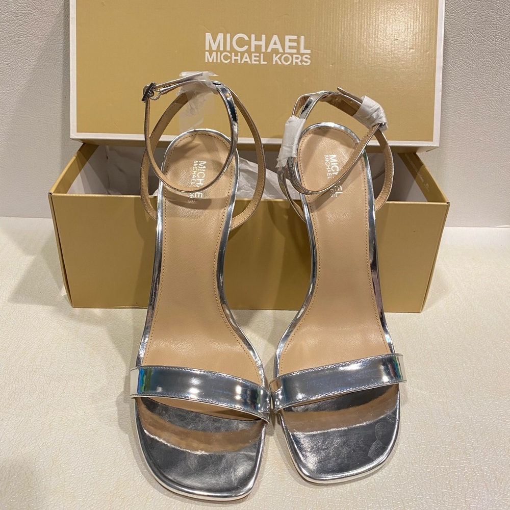 Michael Kors Halle Sandals Metallic Leather Heels